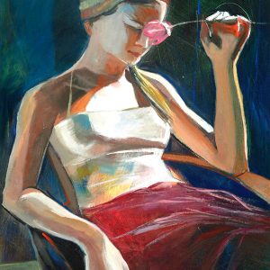 Lány virágszállal  /festmény reprodukció, vászonkép/