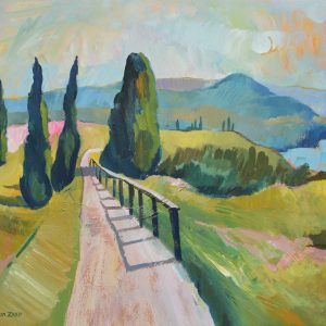 Mediterrán táj ciprusokkal  /festmény reprodukció, vászonkép/